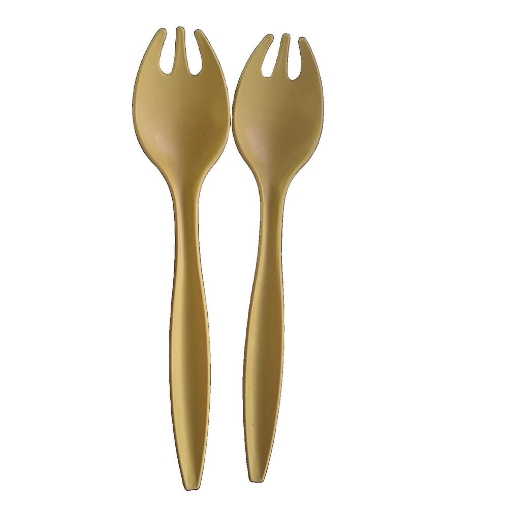 VTG 70s Tupperware Salad Tongs HARVEST GOLD Retro Utensils Sporks Set Of 2